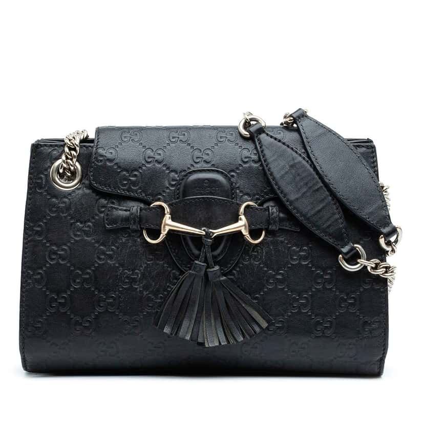 Gucci Small Guccissima Emily Shoulder Bag Black Leather Very good condition - Front View