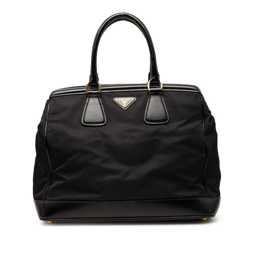 Prada Saffiano Vernice Trimmed Tessuto Parabole Tote