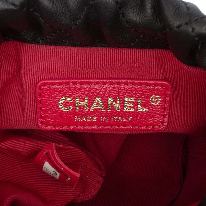 Chanel Mini Quilted Calfskin About Pearls Drawstring Bucket Bag Black Leather Very good condition - Box View