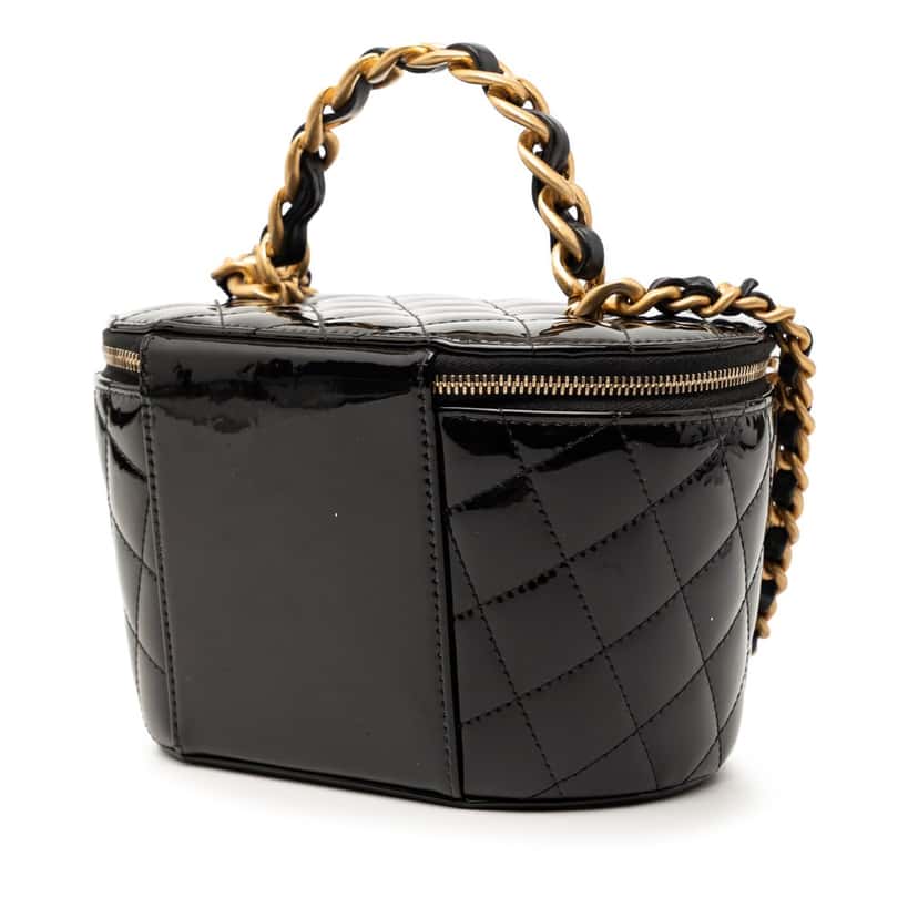 Chanel Quilted Patent Afternoon Tea Vanity Case with Chain Black Leather Very good condition - Back View
