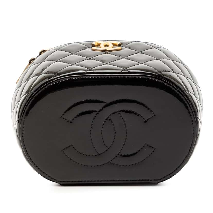Chanel Quilted Patent Afternoon Tea Vanity Case with Chain Black Leather Very good condition - Inside View