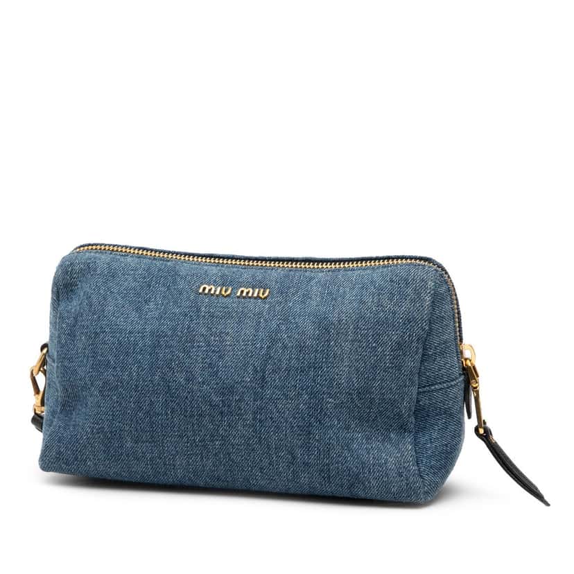 Miu Miu Denim Embroidered Logo Wristlet Pouch Blue Very good condition - Back View