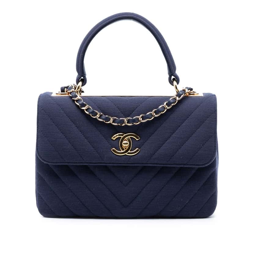 Chanel Small Chevron Jersey Trendy CC Top Handle Flap Blue Very good condition - Front View