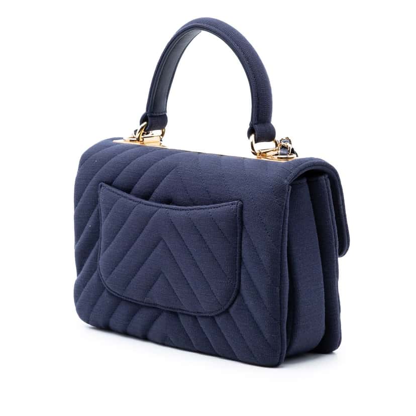 Chanel Small Chevron Jersey Trendy CC Top Handle Flap Blue Very good condition - Back View