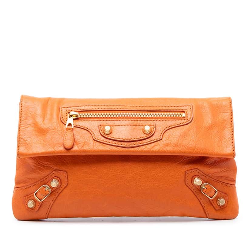 Balenciaga Lambskin Motocross Giant 12 Envelope Clutch Orange Leather Very good condition - Front View
