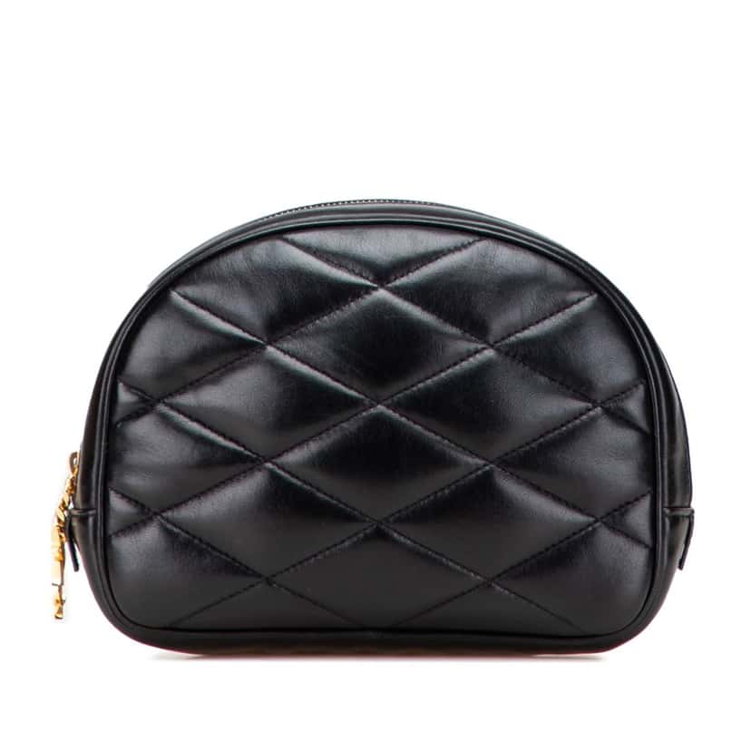 Saint Laurent Quilted Lambskin Lolita Cosmetics Pouch Black Leather Very good condition - Front View
