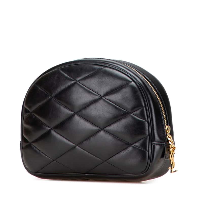 Saint Laurent Quilted Lambskin Lolita Cosmetics Pouch Black Leather Very good condition - Back View