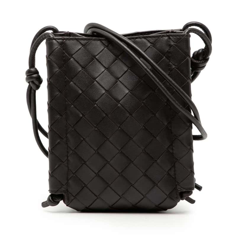 Bottega Veneta Mini Nappa Intrecciato The Knot Crossbody Brown Leather Very good condition - Front View