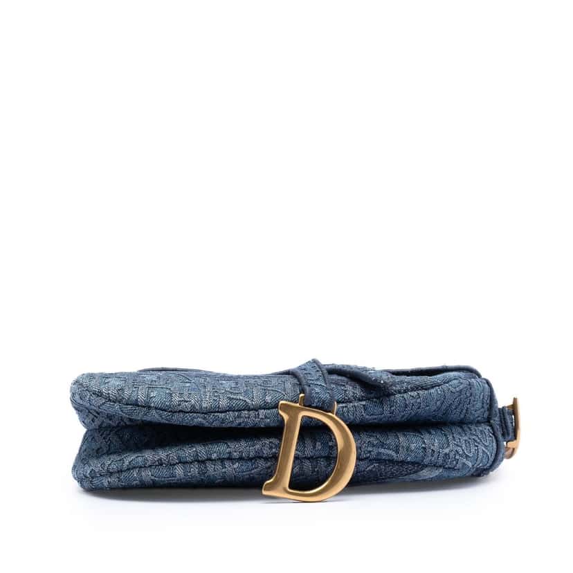 Dior Oblique Embroidered Denim Saddle Bag Blue Very good condition - Inside View