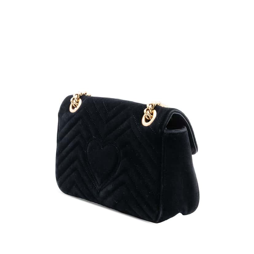Gucci Medium GG Marmont Matelasse Velvet Crystal Embellished Shoulder Bag Black Very good condition - Back View