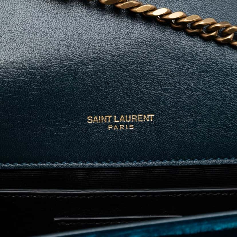 Saint Laurent Small Velvet Monogram Kate Tassel Crossbody Blue Very good condition - Box View