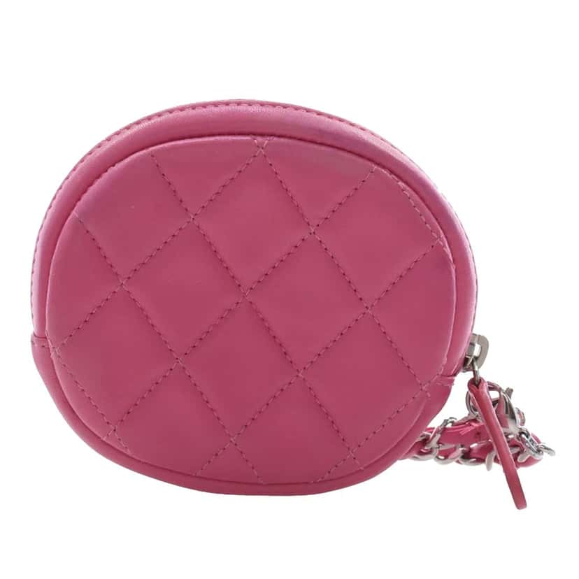 Chanel CC Quilted Lambskin Zip Around Coin Pouch with Chain Pink Leather Very good condition - Back View