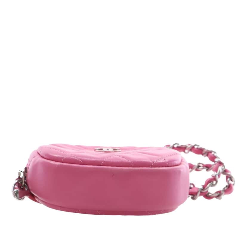 Chanel CC Quilted Lambskin Zip Around Coin Pouch with Chain Pink Leather Very good condition - Inside View