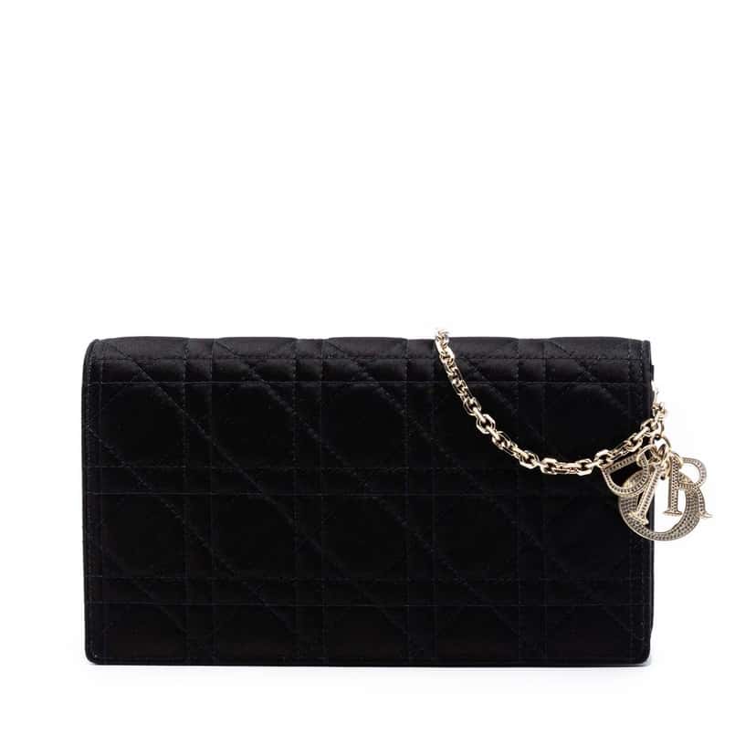 Dior Satin Cannage Lady Dior Wallet on Chain Black Very good condition - Front View
