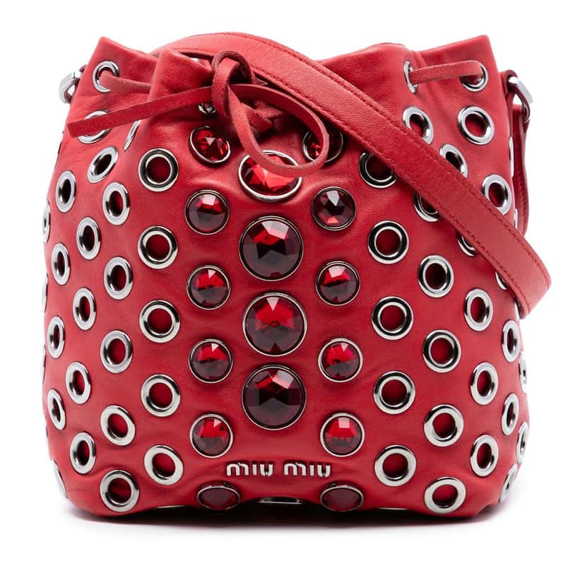 Miu Miu Jeweled Nappa Grommet Starlight Bucket Bag Red Leather Very good condition - Front View