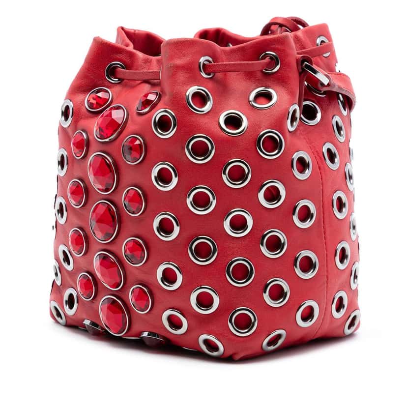 Miu Miu Jeweled Nappa Grommet Starlight Bucket Bag Red Leather Very good condition - Back View