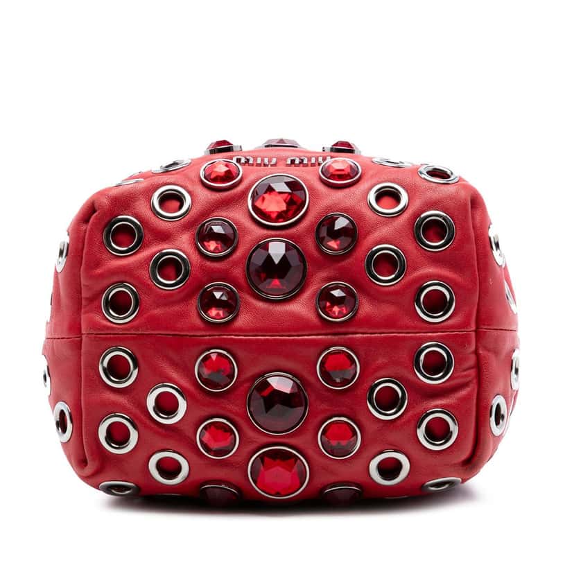 Miu Miu Jeweled Nappa Grommet Starlight Bucket Bag Red Leather Very good condition - Inside View