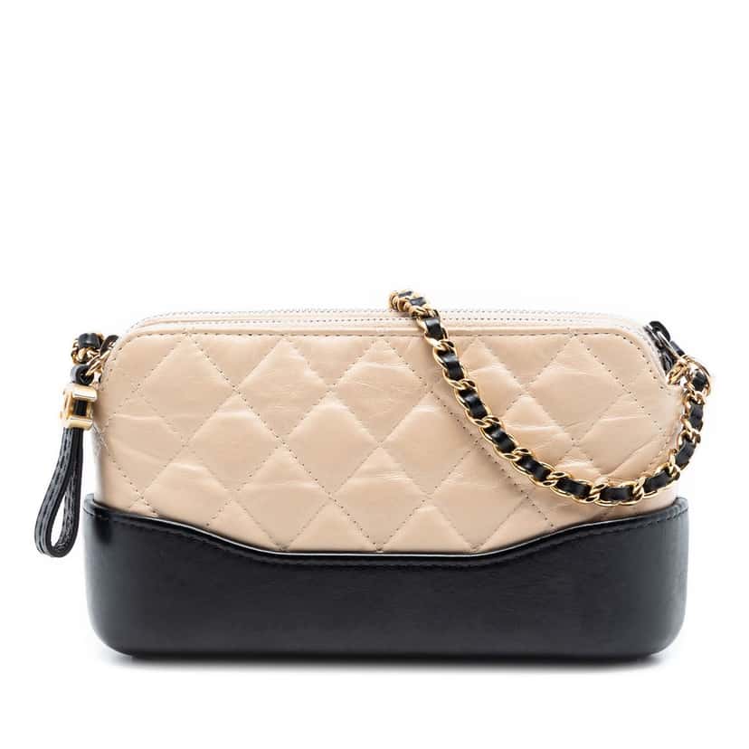 Chanel Bicolor Aged Calfskin Gabrielle Double Zip Clutch with Chain Beige Leather Very good condition - Front View