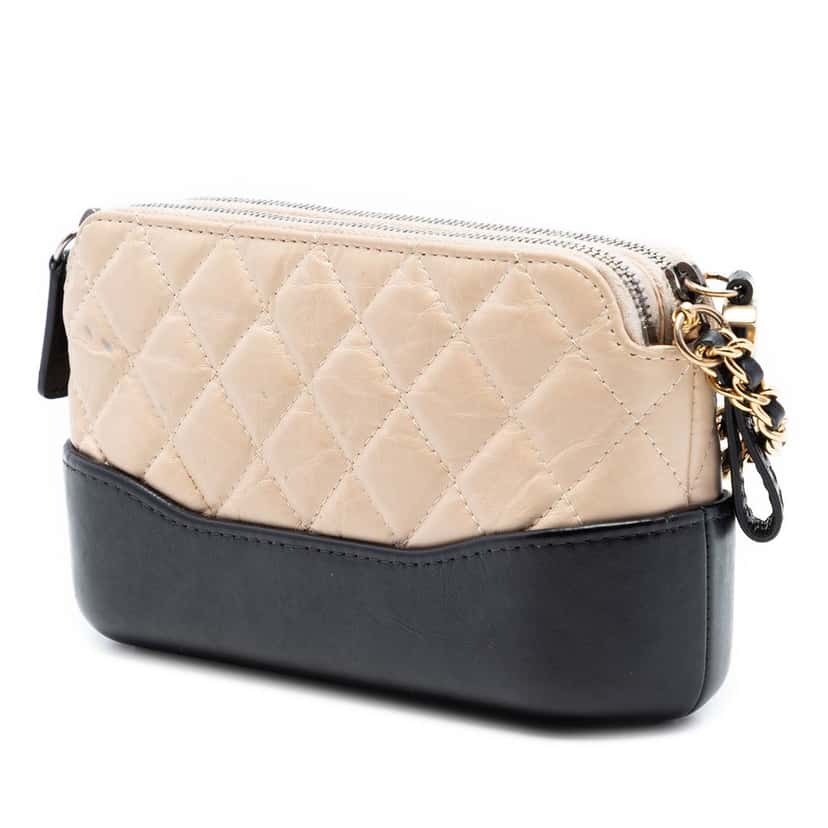 Chanel Bicolor Aged Calfskin Gabrielle Double Zip Clutch with Chain Beige Leather Very good condition - Back View