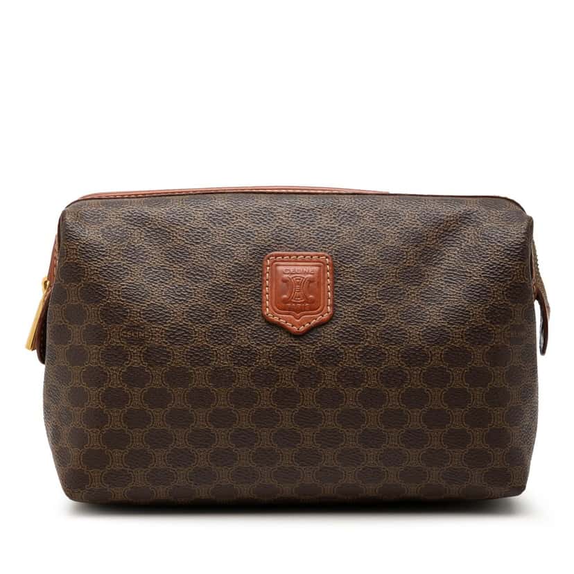 Celine Macadam Coated Canvas Cosmetic Pouch Brown Very good condition - Front View