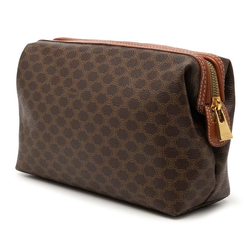 Celine Macadam Coated Canvas Cosmetic Pouch Brown Very good condition - Back View