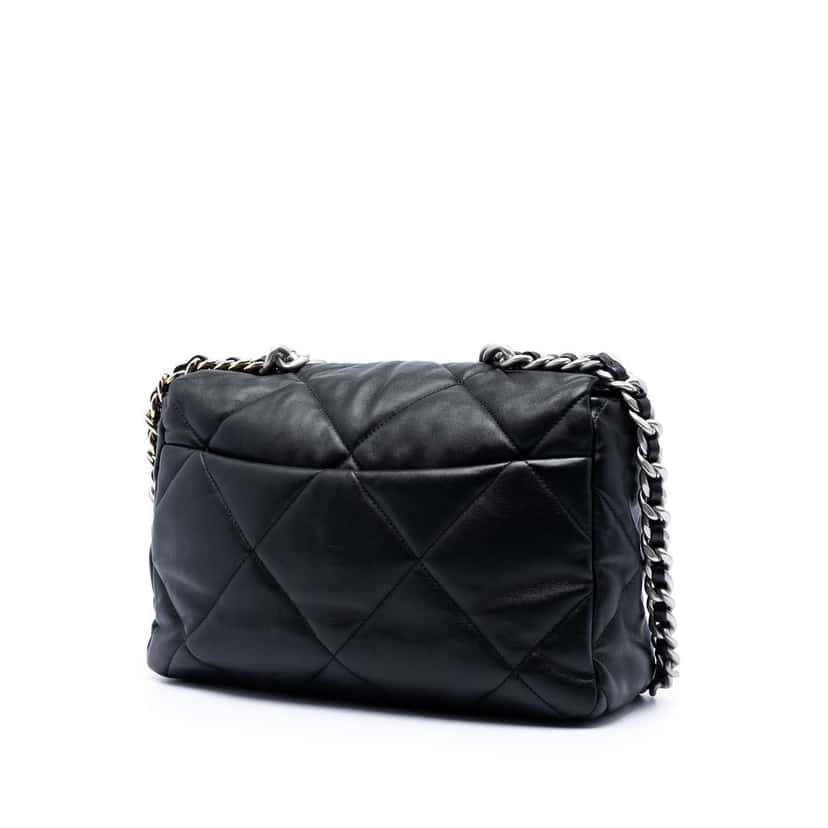 Chanel Large Lambskin 19 Flap Black Leather Very good condition - Back View