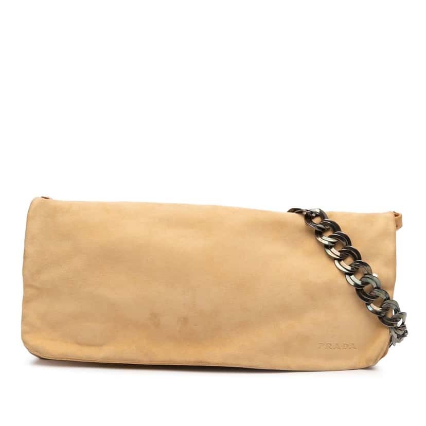 Prada Suede Chain Pochette Beige Leather Very good condition - Front View