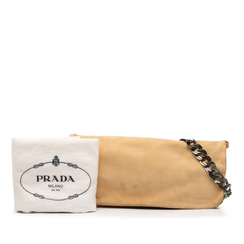 Prada Suede Chain Pochette Beige Leather Very good condition - Box View