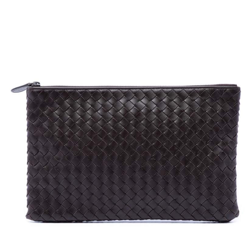 Bottega Veneta Nappa Intrecciato Clutch Brown Leather Very good condition - Front View