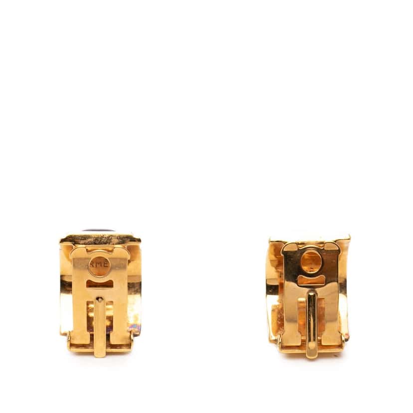 Hermès Gold Plated Enamel Cloisonne Clip On Earrings Blue Very good condition - Back View