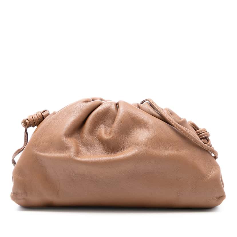 Bottega Veneta Lambskin The Mini Pouch Crossbody Brown Leather Very good condition - Front View