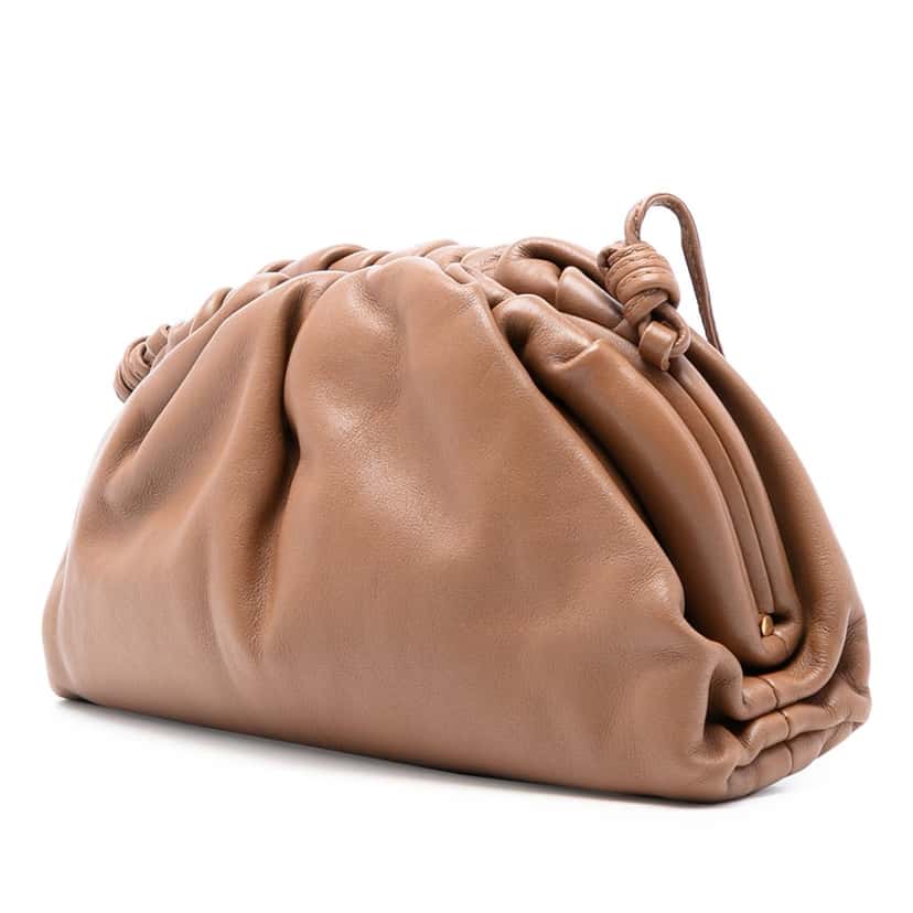 Bottega Veneta Lambskin The Mini Pouch Crossbody Brown Leather Very good condition - Back View