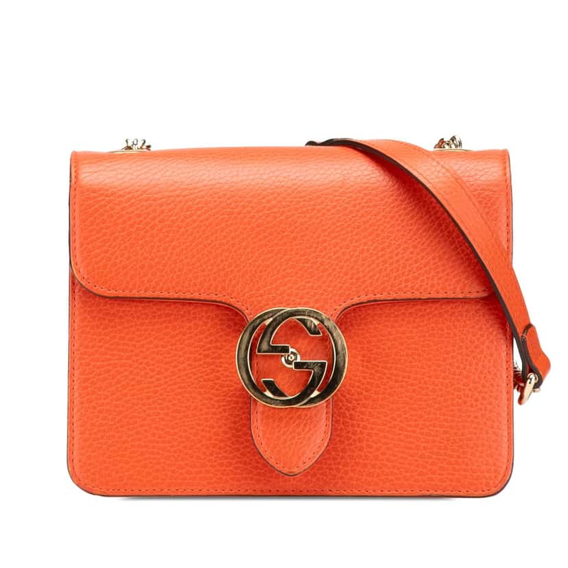 Gucci Small Dollar Calfskin Interlocking G Crossbody Orange Leather Very good condition - Front View