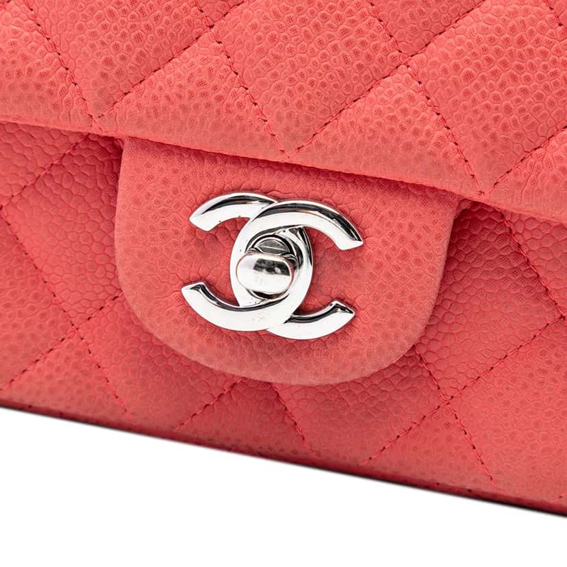 Chanel Mini Rectangular Classic Caviar Single Flap Orange Leather Very good condition - Box View