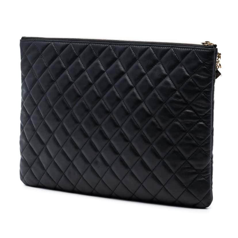 Chanel Large Quilted Lambskin Casino Charms O Case Clutch Black Leather Very good condition - Back View