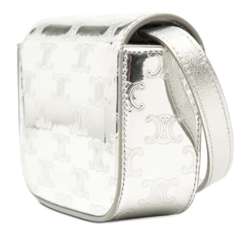 Celine Mini Triomphe Metallic Calfskin Claude Crossbody Silver Leather Very good condition - Back View