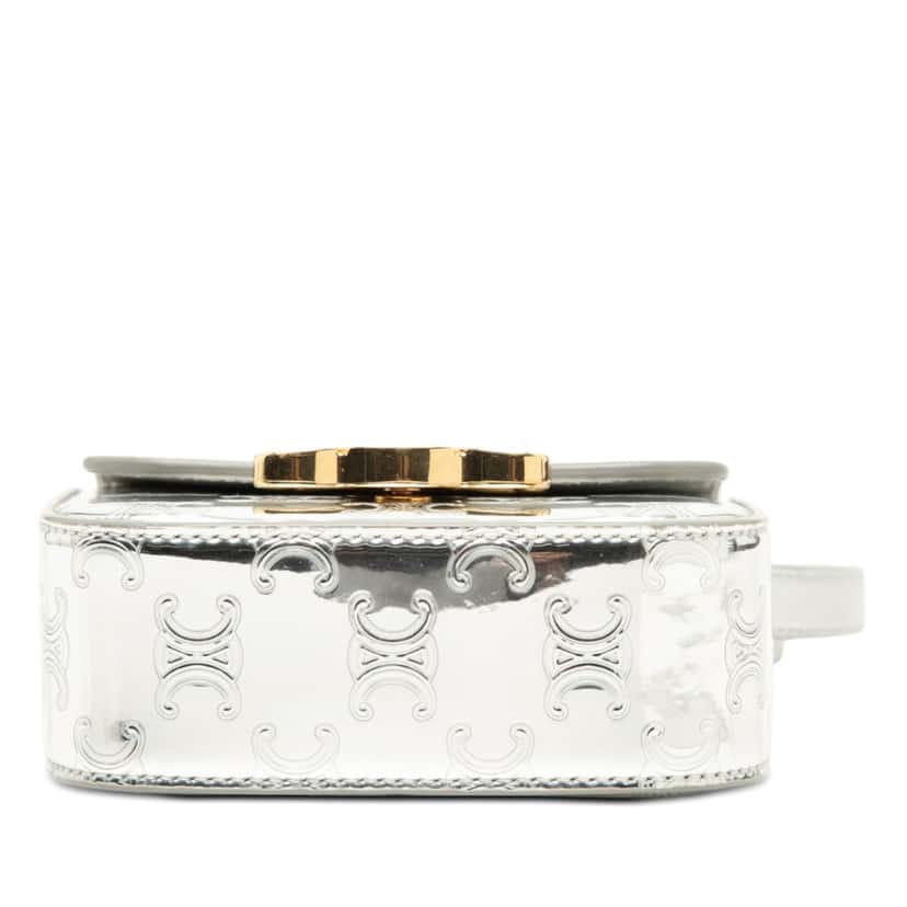Celine Mini Triomphe Metallic Calfskin Claude Crossbody Silver Leather Very good condition - Inside View
