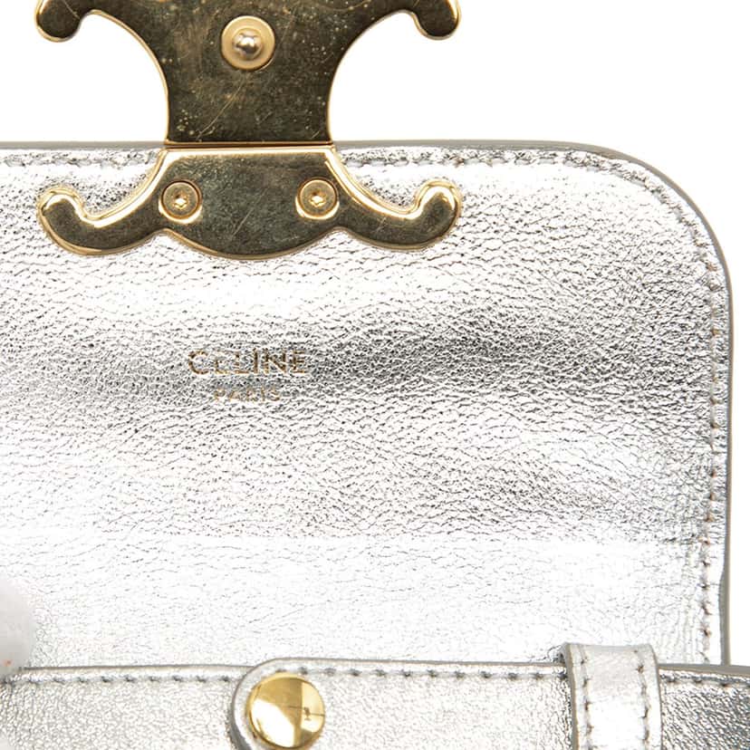 Celine Mini Triomphe Metallic Calfskin Claude Crossbody Silver Leather Very good condition - Box View