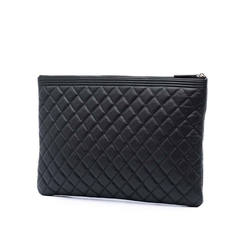 Chanel Large Quilted Caviar Boy O Case Clutch Black Leather Very good condition - Back View