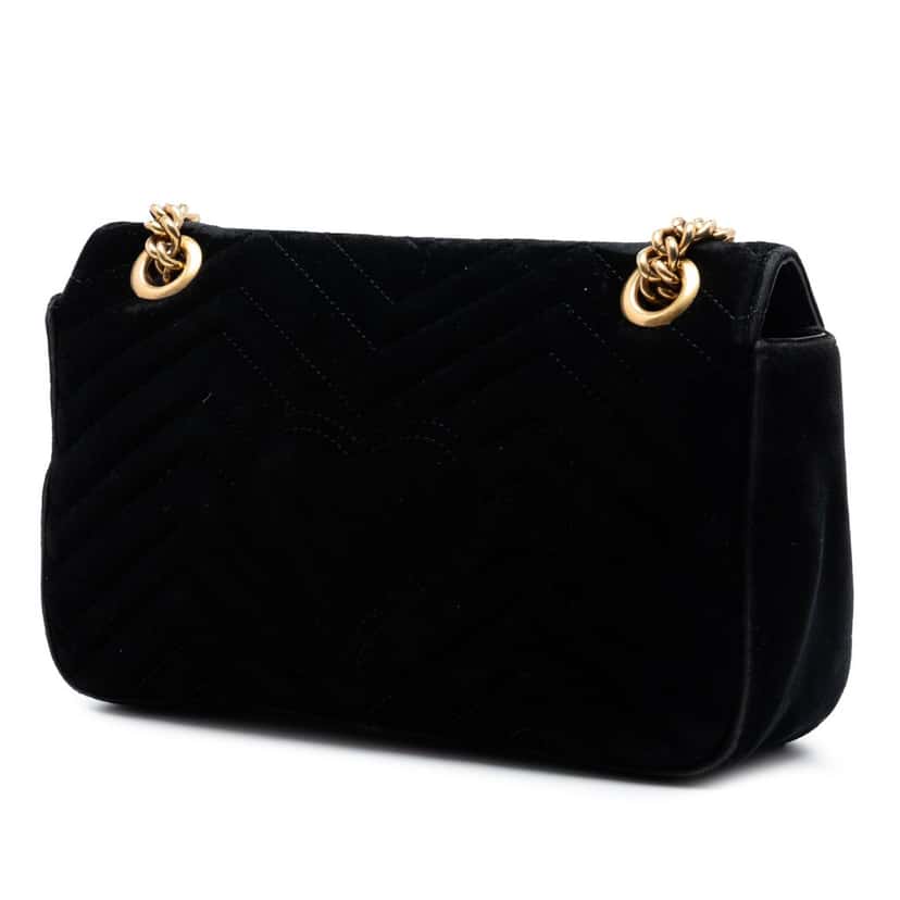 Gucci Medium GG Marmont Matelasse Velvet Shoulder Bag Black Very good condition - Back View