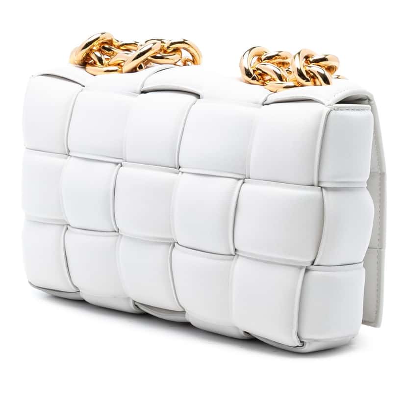 Bottega Veneta Nappa Intrecciato Padded Chain Cassette Satchel White Leather Very good condition - Back View