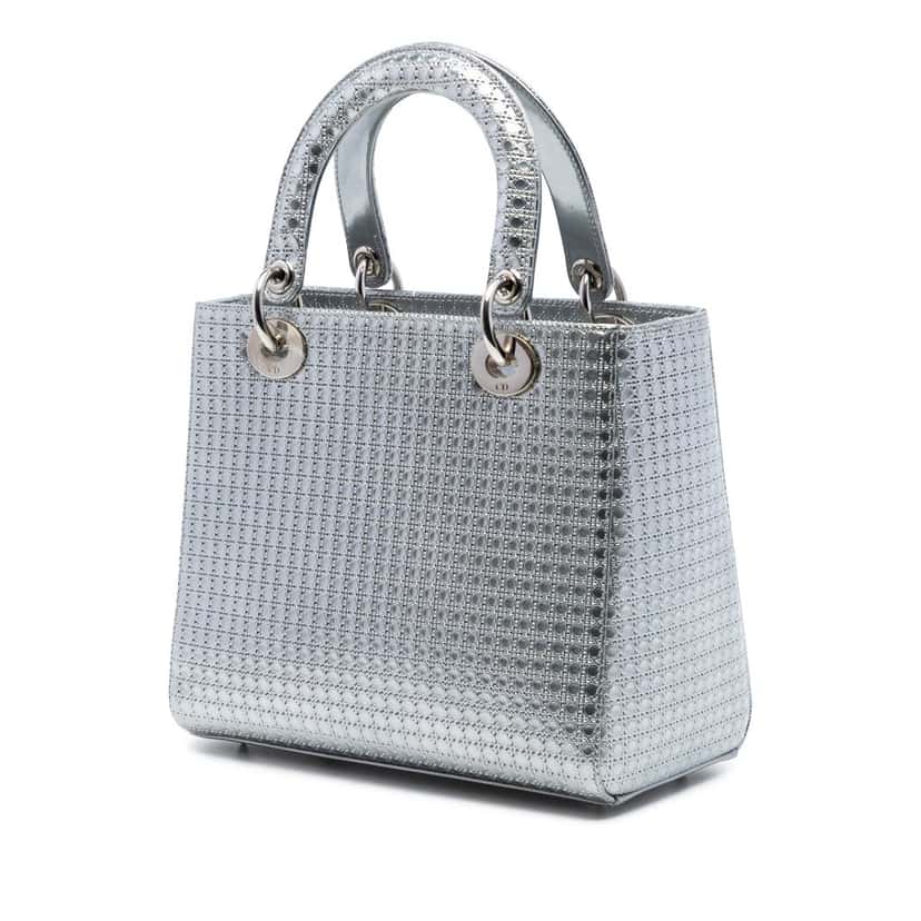 Dior Medium Metallic Patent Microcannage Lady Dior Silver Leather Very good condition - Back View