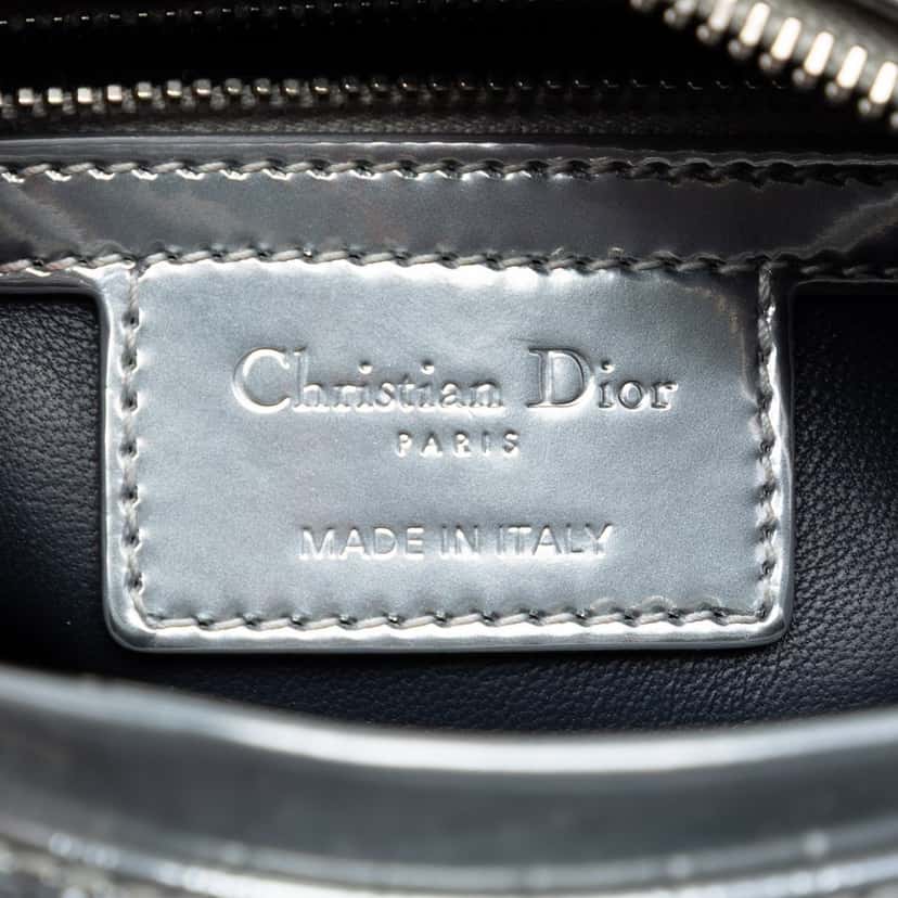 Dior Medium Metallic Patent Microcannage Lady Dior Silver Leather Very good condition - Box View