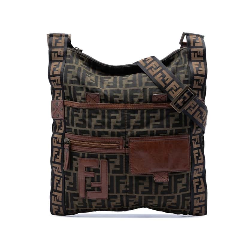 Fendi Zucca Canvas FF Flat Messenger Bag Brown Very good condition - Front View