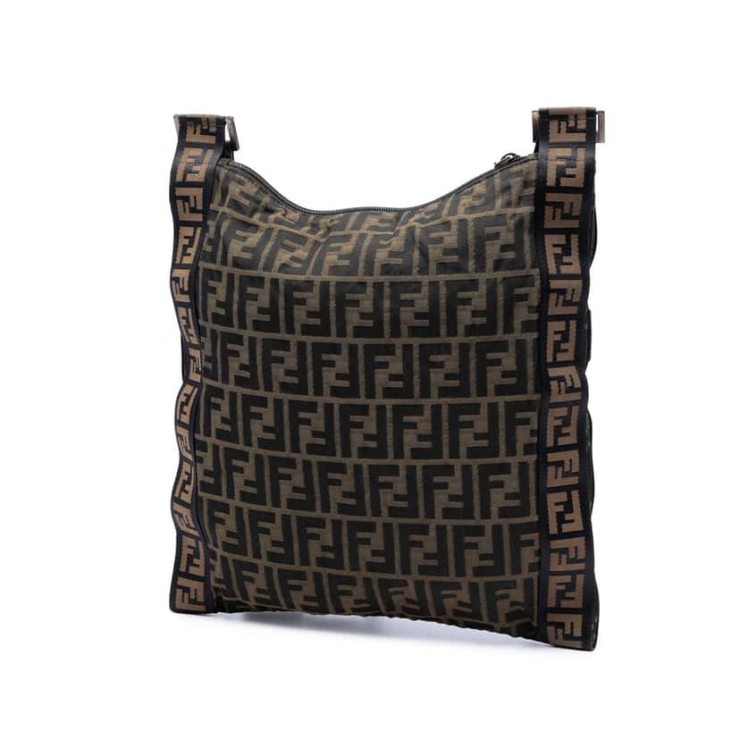 Fendi Zucca Canvas FF Flat Messenger Bag Brown Very good condition - Back View