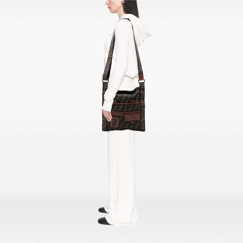 Fendi Zucca Canvas FF Flat Messenger Bag Brown Very good condition - Box View