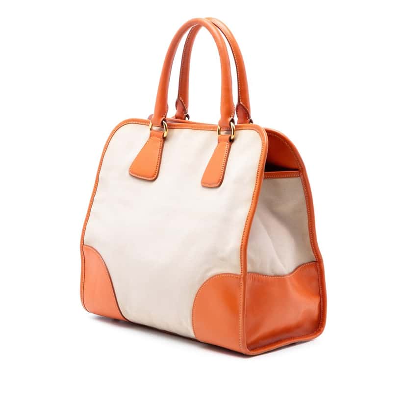 Prada Saffiano Trimmed Canvas Canapa Satchel Beige Very good condition - Back View