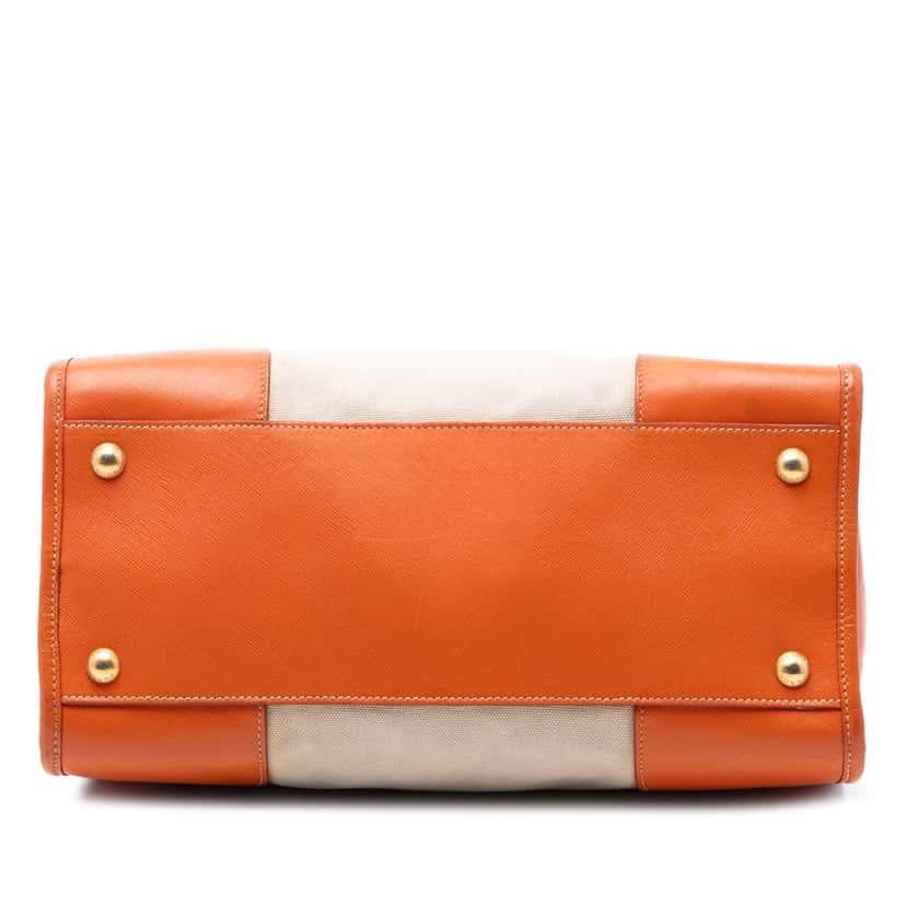 Prada Saffiano Trimmed Canvas Canapa Satchel Beige Very good condition - Inside View