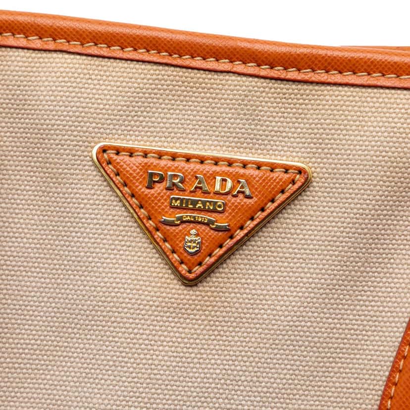 Prada Saffiano Trimmed Canvas Canapa Satchel Beige Very good condition - Box View