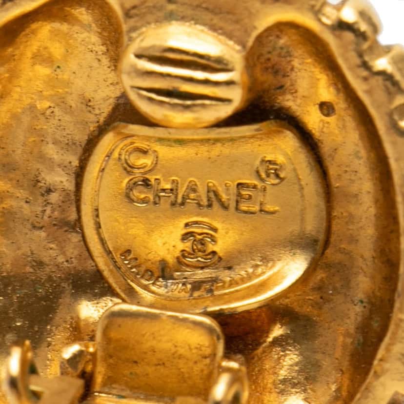 Chanel Gold Plated CC Sunburst Clip On Earrings Gold Metal Very good condition - Inside View